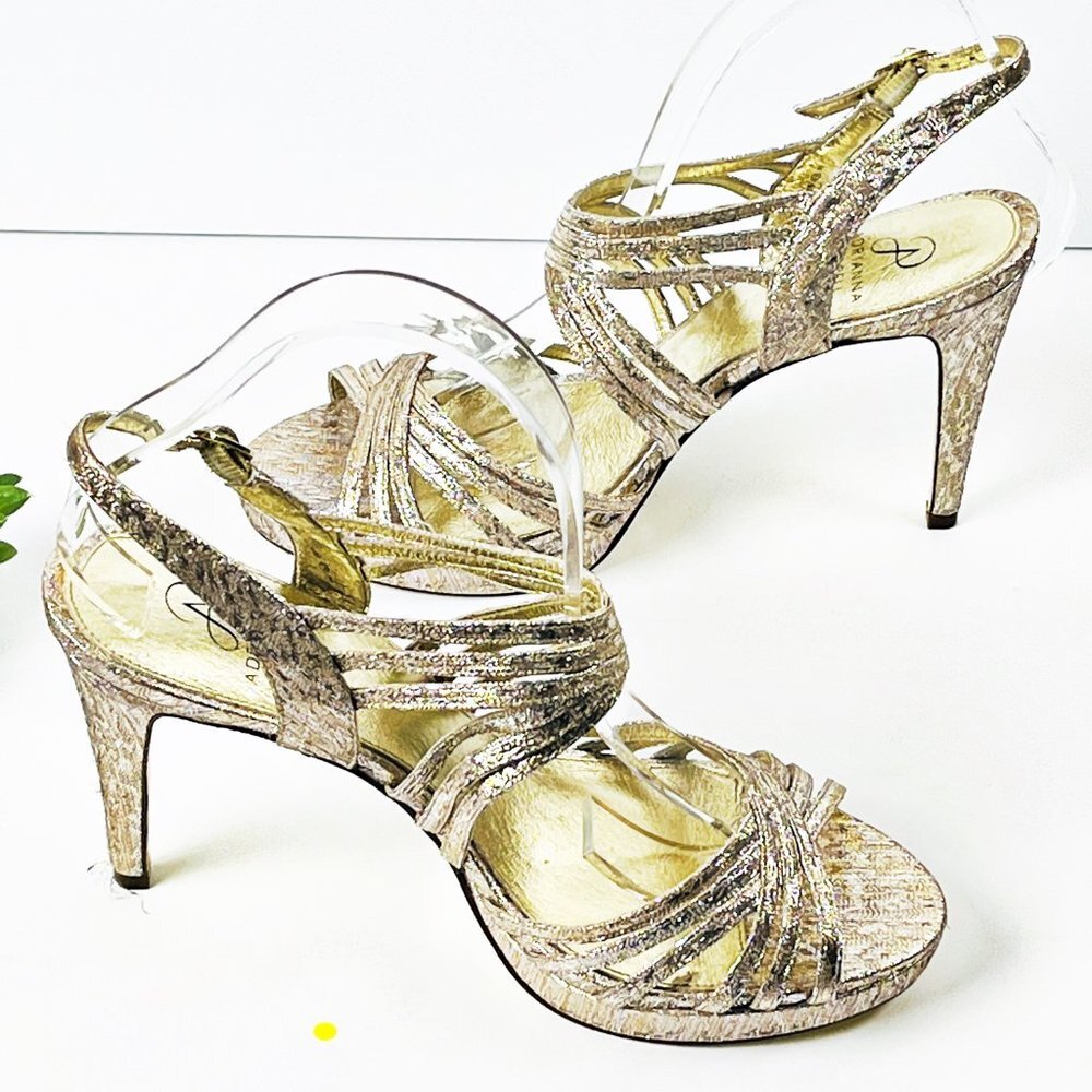 2/$30 NWT Adrianna Papell Gold Strappy Heels 9.5M - Picture 4 of 9